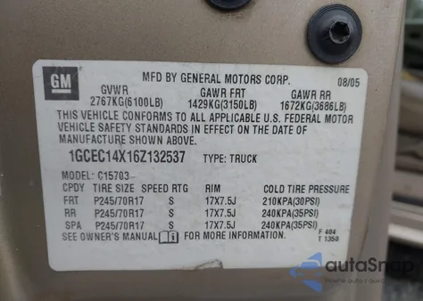 2006 Chevrolet Silverado 1500 Work Truck from USA, damaged, VIN 1GCEC14X16Z132537